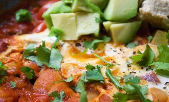 Shakshuka Baked Eggs with Avocado & Hummus